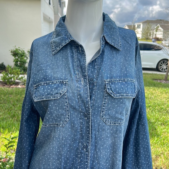 ABS BY ALLEN SCHWARTZ OVERSIZED DENIM SHIRT TOP SIZE S MSRP $69.00 NWT - Picture 2 of 9